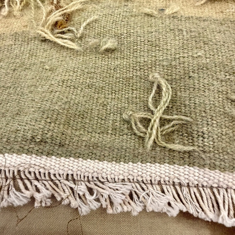 Vintage Handwoven Aubusson Pillow Cover 24x24 Wool Pheasant Floral Gold Fringe - Picture 10 of 16